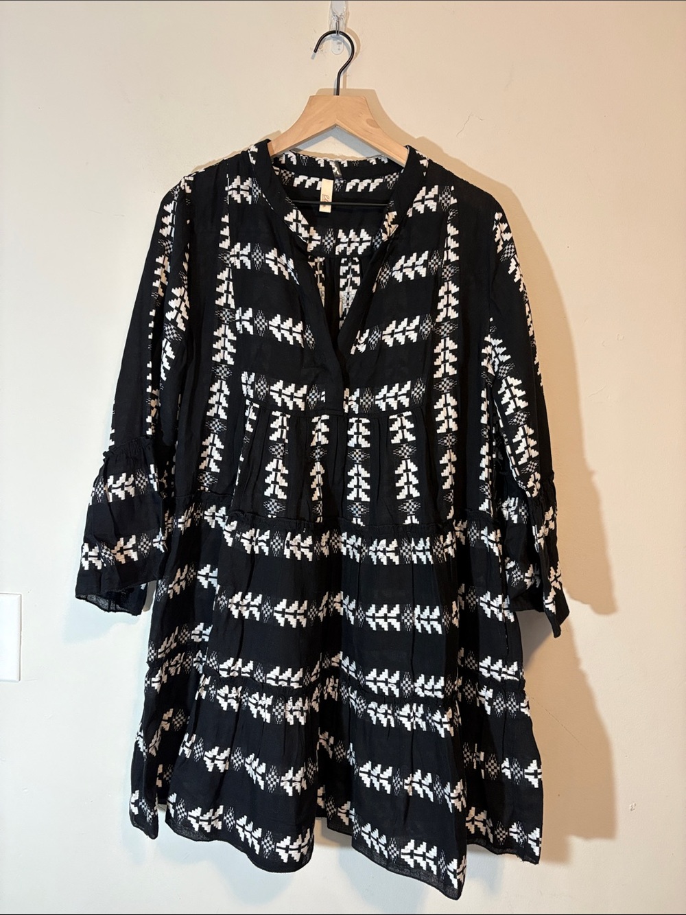 Elan Bell Sleeve Grecian Cover-Up Acklins Embroidered Swing Dress 100% Cotton L